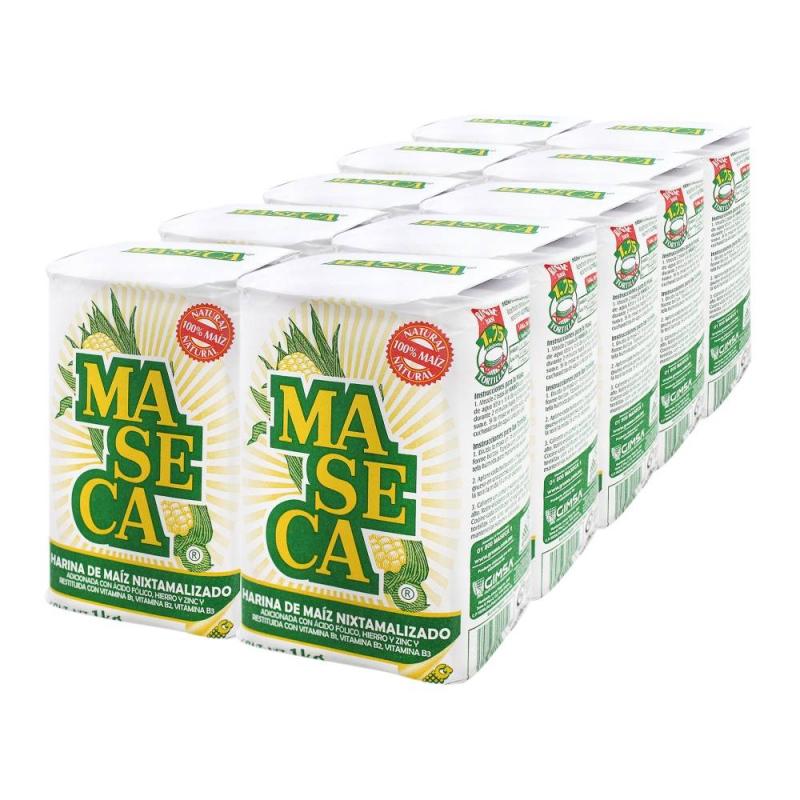 Pack av MASECA, vitt majsmjöl för tortillas. 10kg  (10st x 1 kg)